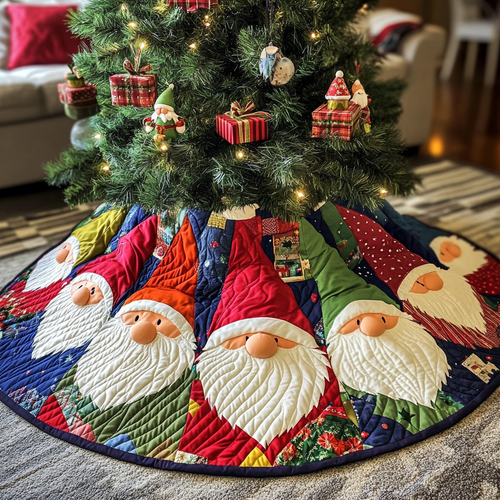 Festive Gnomes Quilted Christmas Tree Skirt NCU0VH425