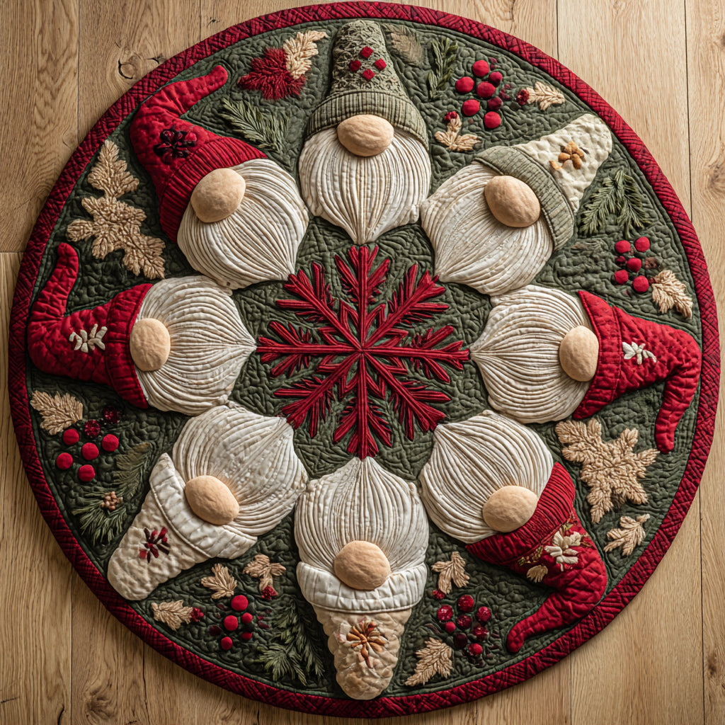Festive Gnomes Quilted Round Mat NCU0HH670
