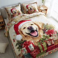 Festive Golden Retriever 3-Piece Quilted Bedding Set NCU0HH219
