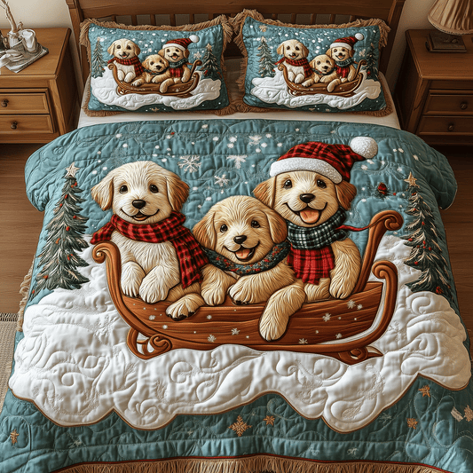 Festive Golden Retriever 3-Piece Quilted Bedding Set NCU0TH2325