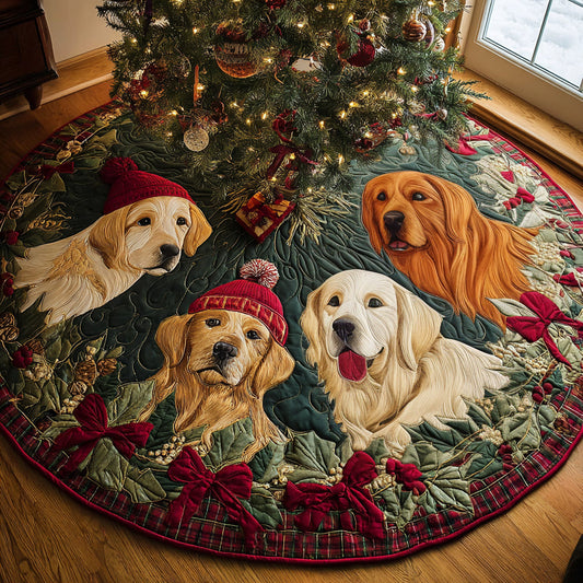 Festive Golden Retriever Quilted Christmas Tree Skirt NCU0DV8121