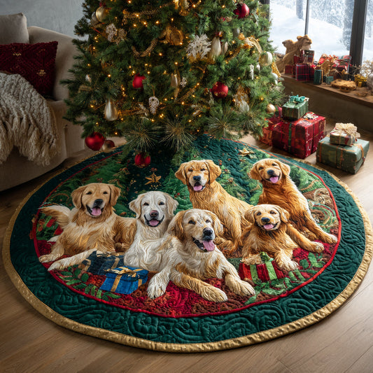 Festive Golden Retriever Quilted Christmas Tree Skirt NCU0DV8162