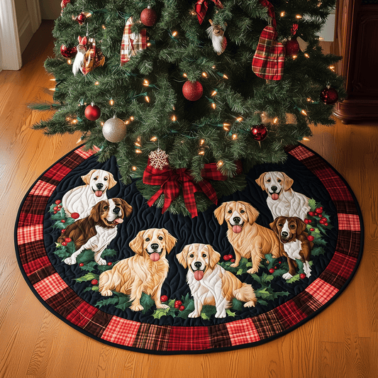 Festive Golden Retriever Quilted Christmas Tree Skirt NCU0TH2005
