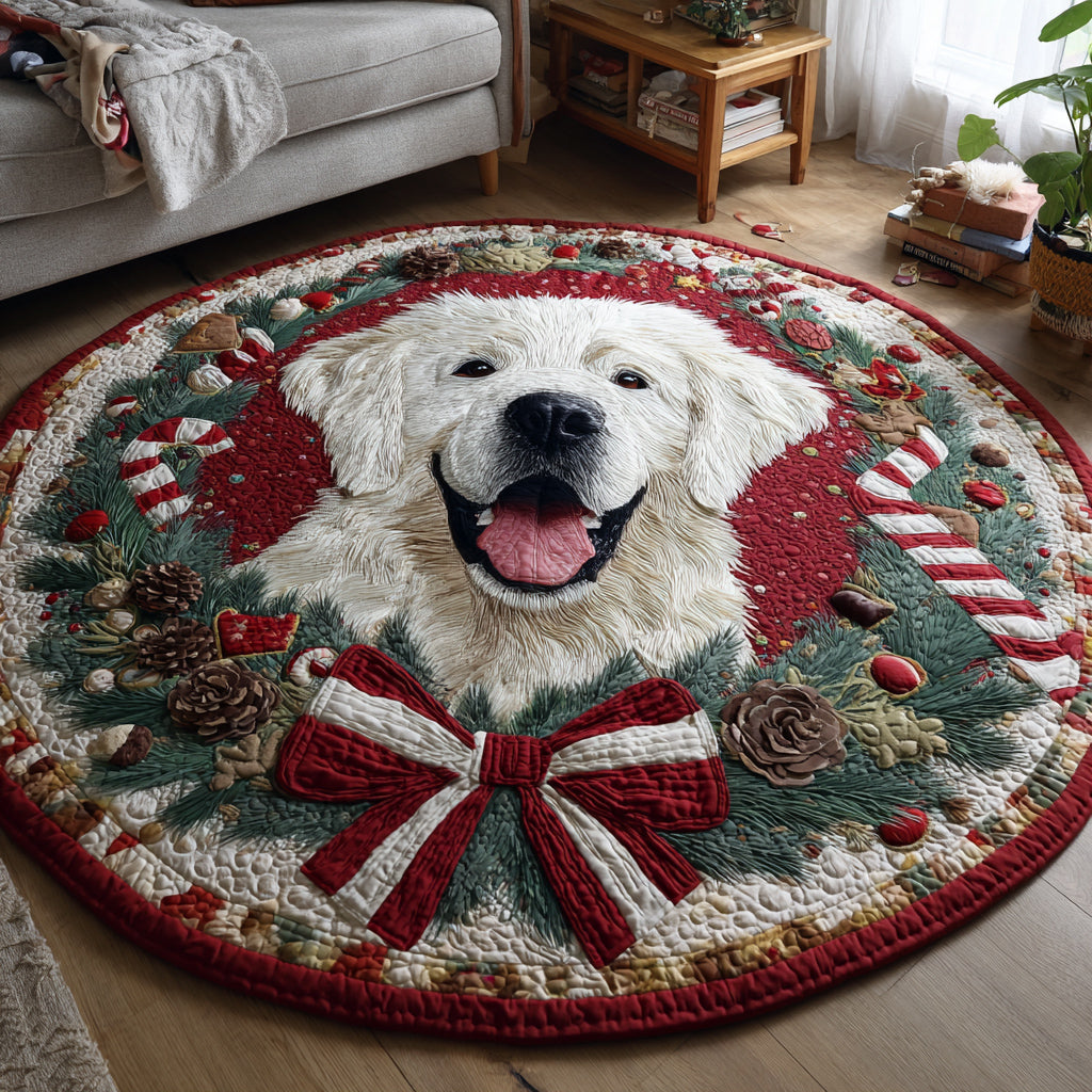 Christmas Dog Wreath Quilted Round Mat NCU0VT276