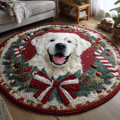 Christmas Dog Wreath Quilted Round Mat NCU0VT276