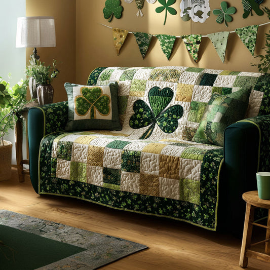 Festive Green Quilted Sofa Cover NCU0NT12025