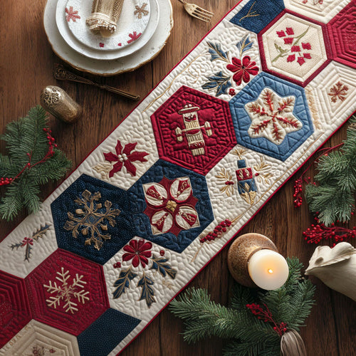 Festive Hexagon Harmony Quilted Table Runner NCU0PT9607