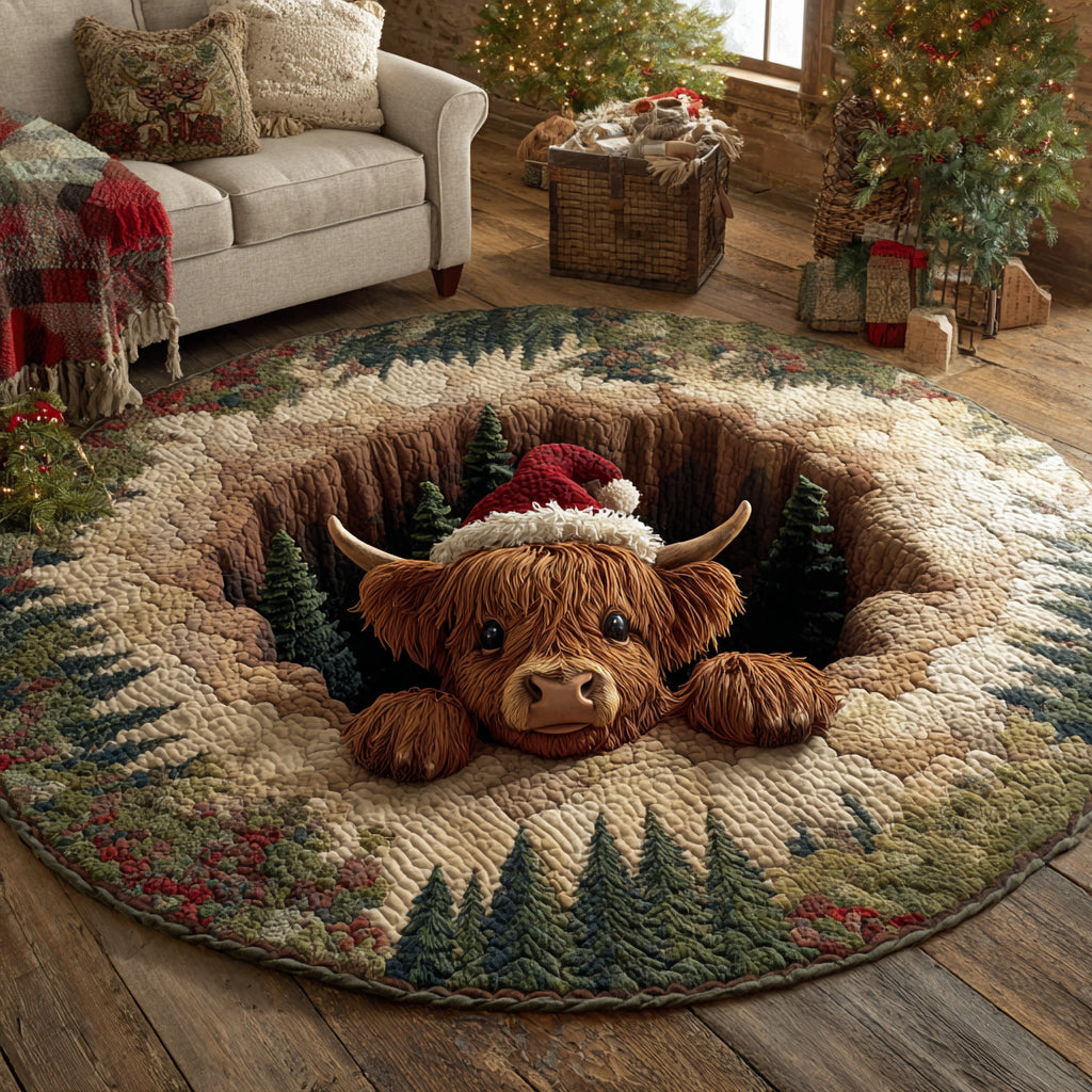 Festive Highland Cow Quilted Round Mat NCU0HH1150