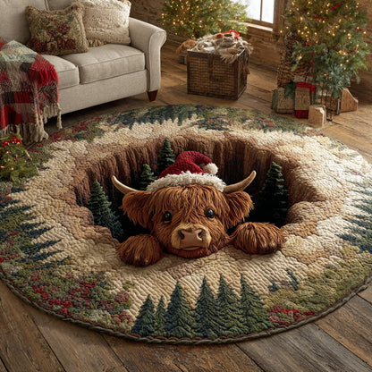 Festive Highland Cow Quilted Round Mat NCU0HH1150