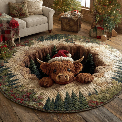 Festive Highland Cow Quilted Round Mat NCU0HH1150
