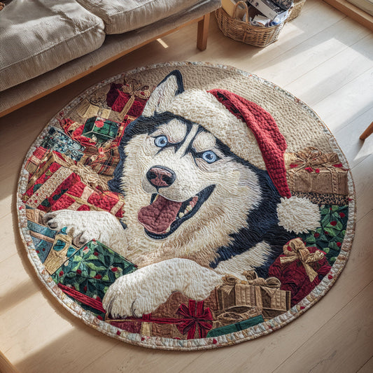 Festive Husky Gifts Quilted Round Mat NCU0HH885