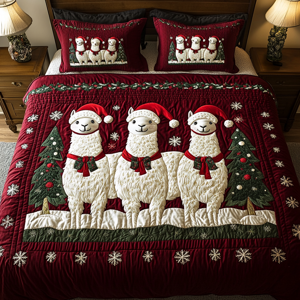 Festive Llamas 3-Piece Quilted Bedding Set NCU0VH997