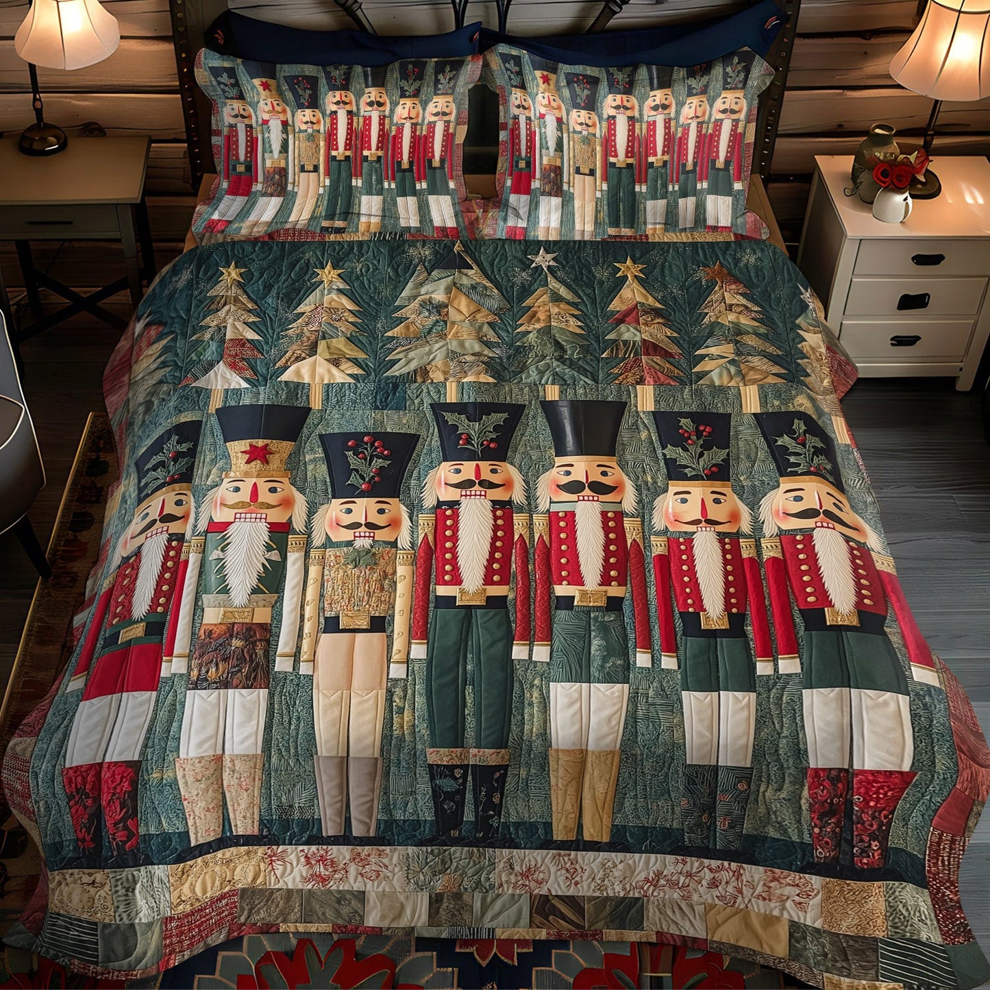 Festive Nutcracker 3-Piece Quilted Bedding Set NCU0TL1599