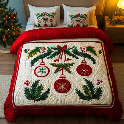 Festive Ornaments 3-Piece Quilted Bedding Set NCU0NT1731