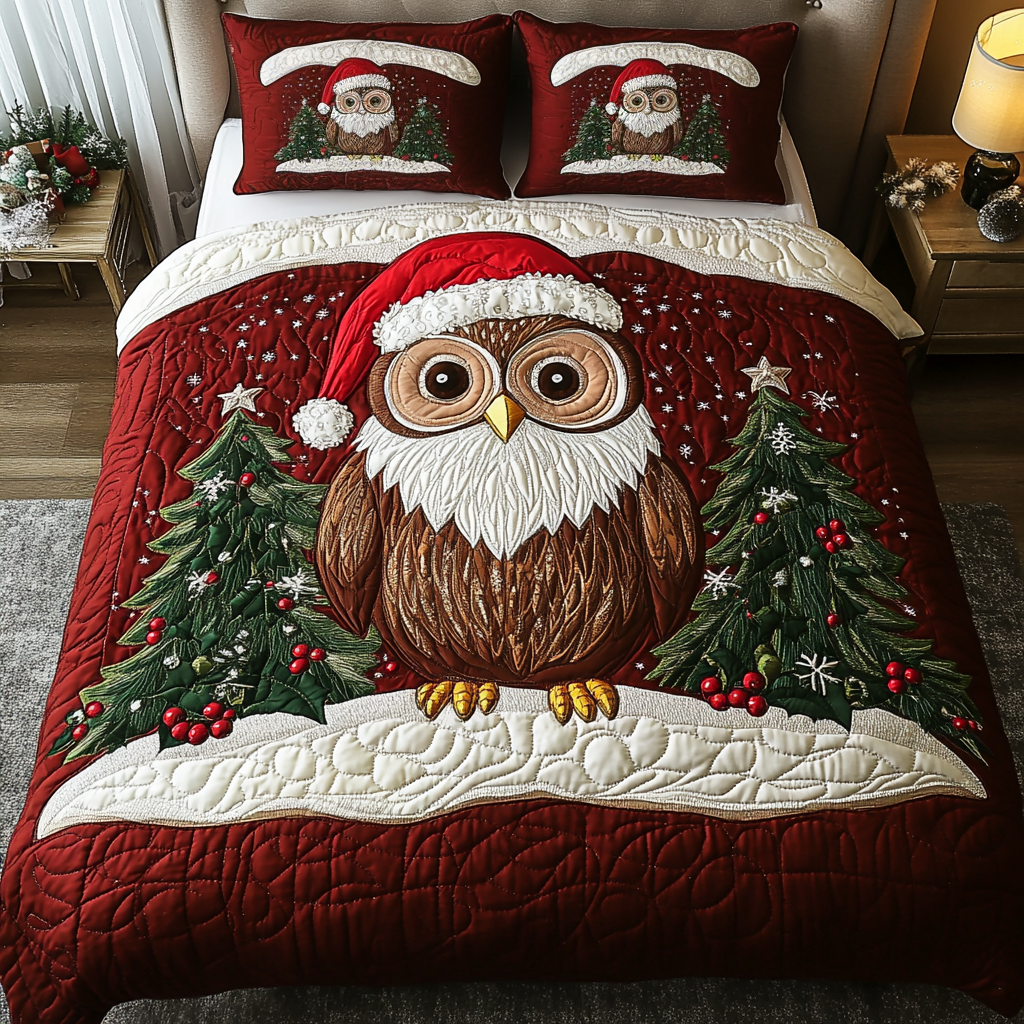 Festive Owl 3-Piece Quilted Bedding Set NCU0VH921