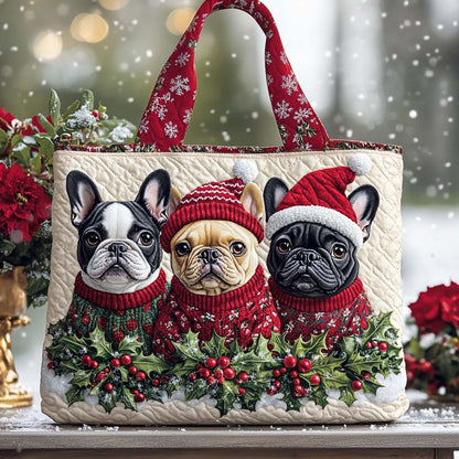 Festive Paris Pup Quilted Tote Bag NCU0NT9816