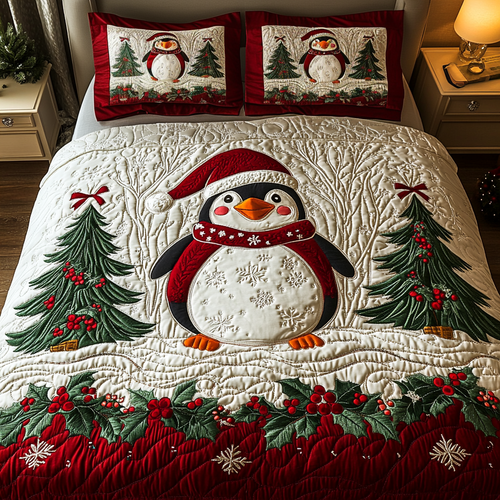Festive Penguin 3-Piece Quilted Bedding Set NCU0VH922