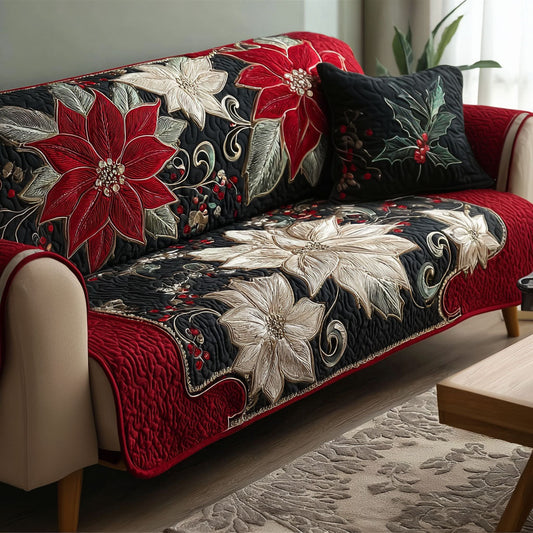 Festive Poinsettia Magic Quilted Sofa Cover NCU0PT9675