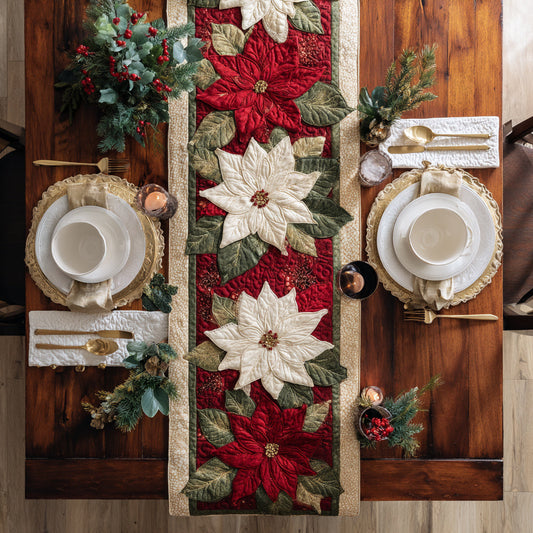 Festive Poinsettia Path Quilted Table Runner NCU0HH778