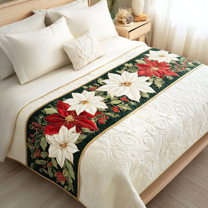 Festive Poinsettia Quilted Bed Runner NCU0TD561