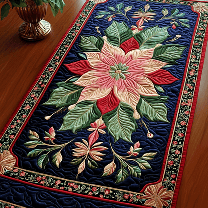 Festive Poinsettia Quilted Table Runner NCU0TL1555