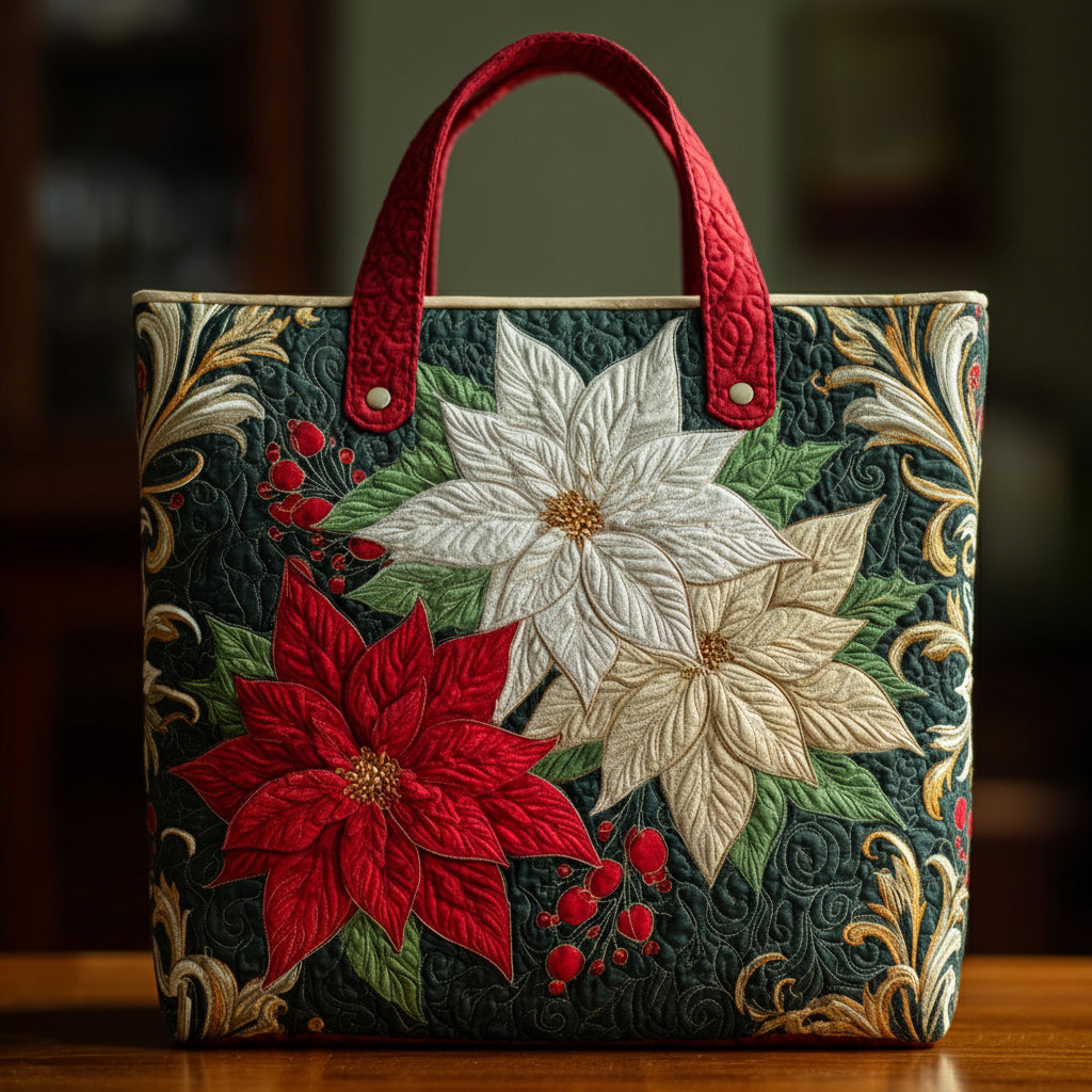 Festive Poinsettia Quilted Tote Bag NCU0HH303