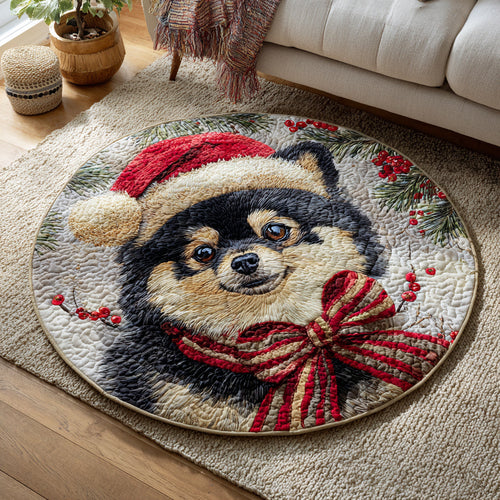 Festive Pomeranian Quilted Round Mat NCU0HH1021