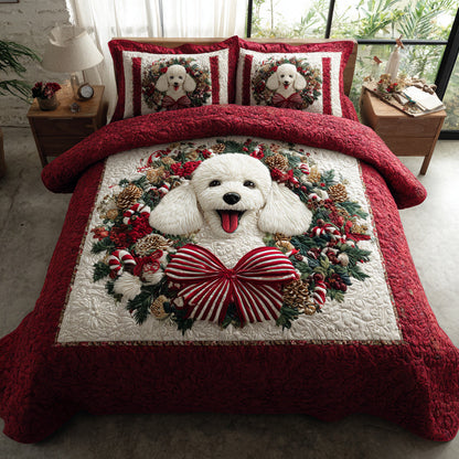 Festive Poodle 3-Piece Quilted Bedding Set NCU0HH917