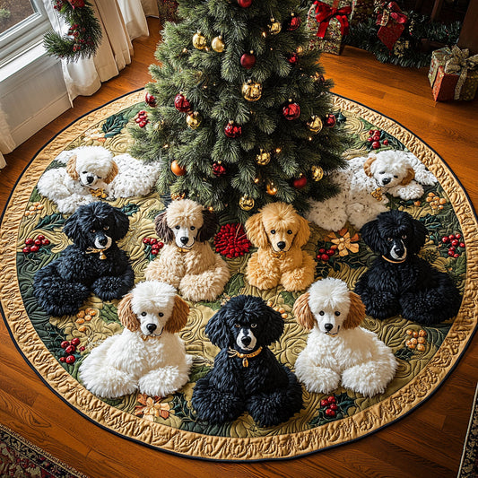 Festive Poodle Joy Quilted Christmas Tree Skirt NCU0DV8075