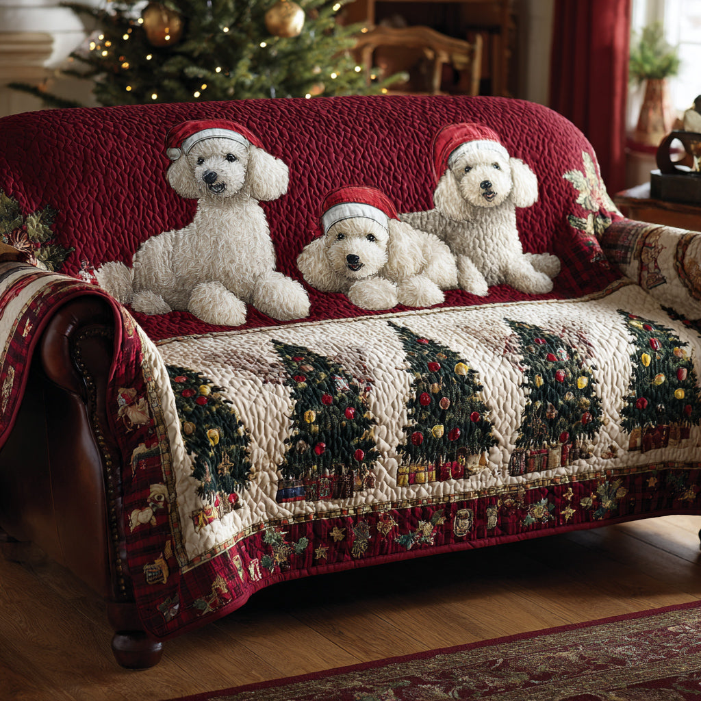 Festive Poodle Trio Quilted Sofa Cover NCU0HH1283