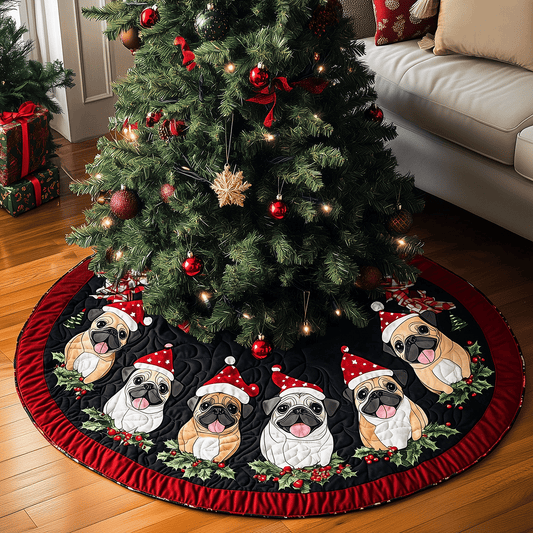 Festive Pug Party Quilted Christmas Tree Skirt NCU0TH2072