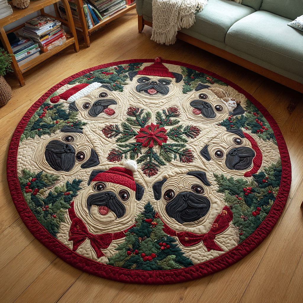 Festive Pug Quilted Round Mat NCU0HH684
