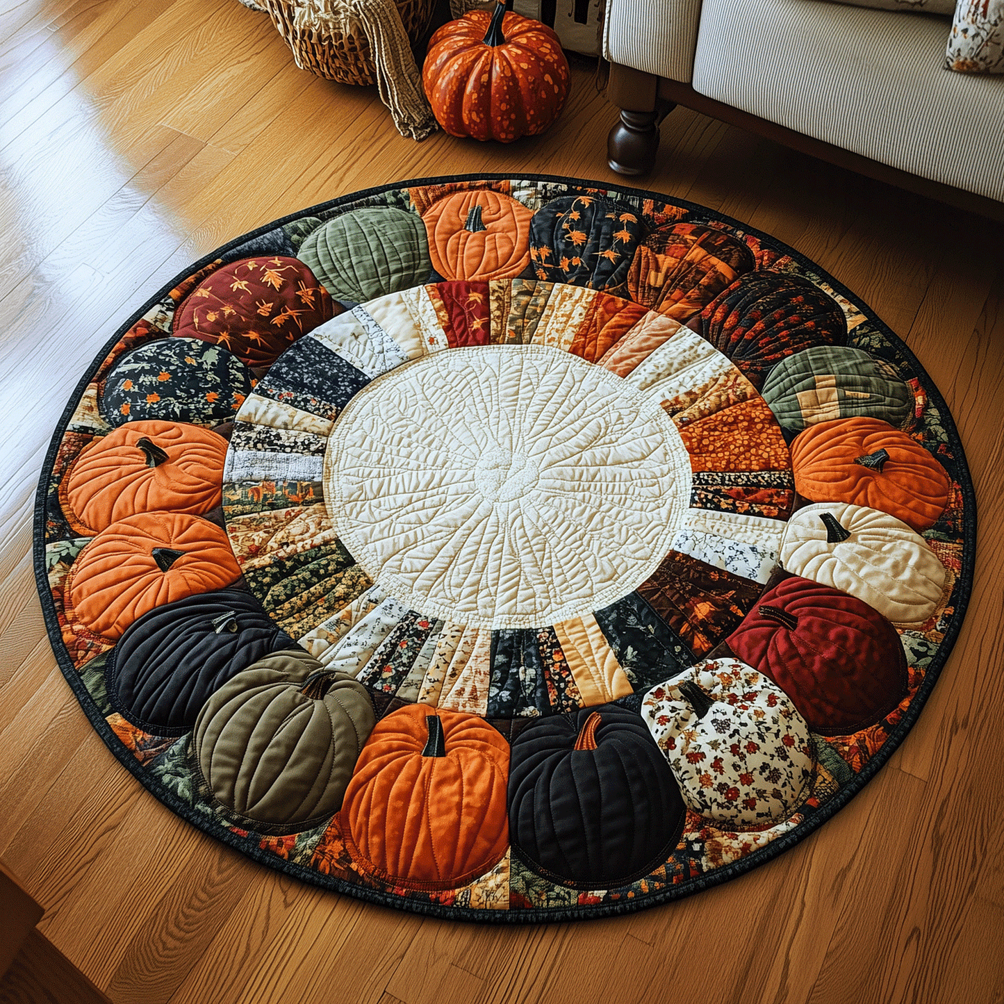 Festive Pumpkin Quilted Round Mat NCU0TH1892