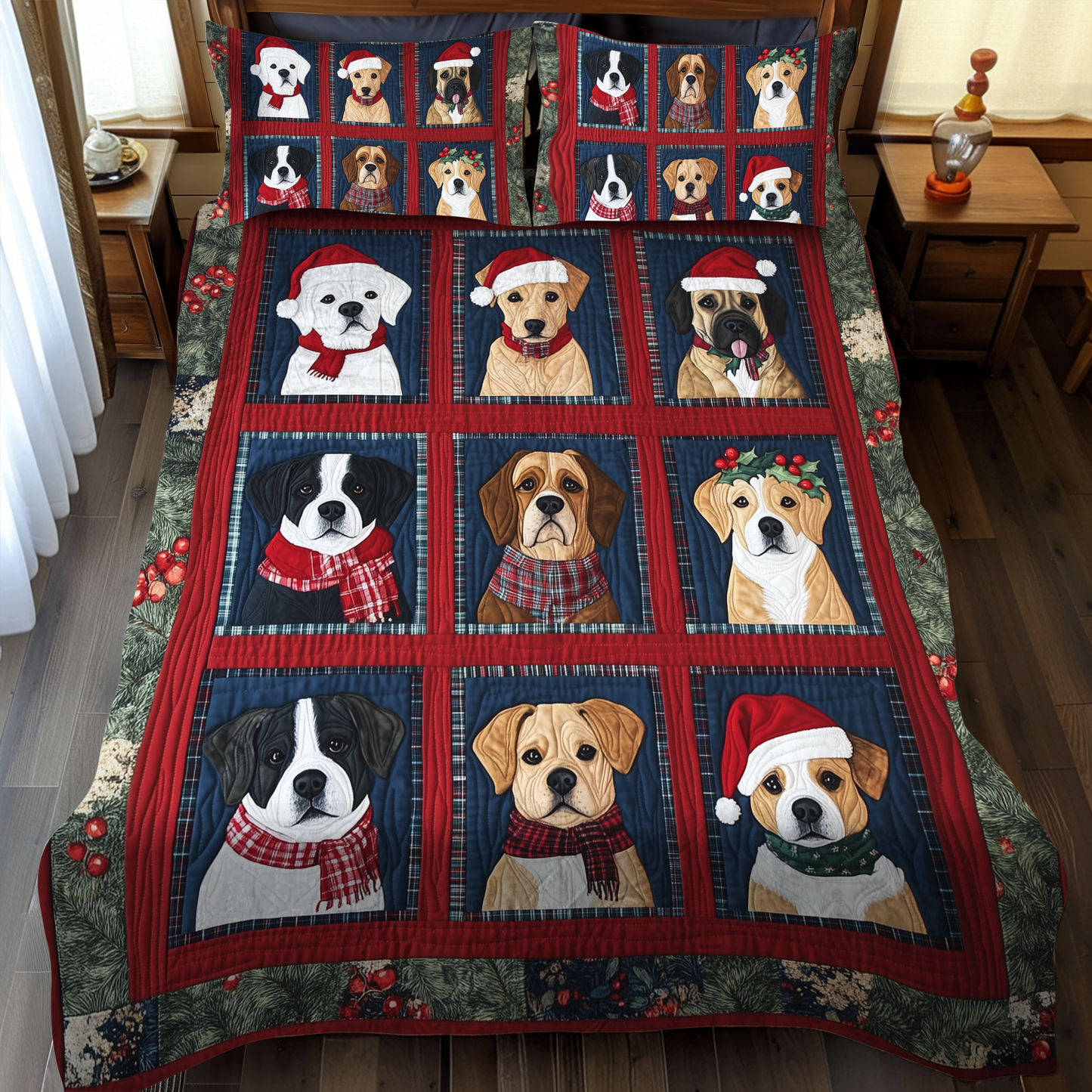 Festive Puppy Fun 3-Piece Quilted Bedding Set NCU0VL625