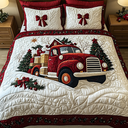 Festive Red Roadster 3-Piece Quilted Bedding Set NCU0DK2175