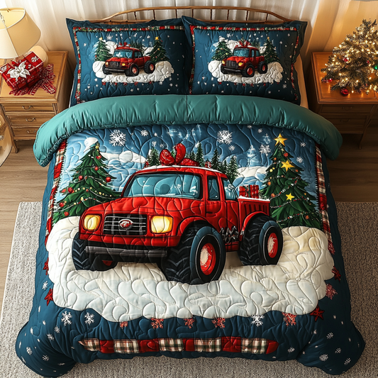 Festive Red Truck 3-Piece Quilted Bedding Set NCU0TL2241