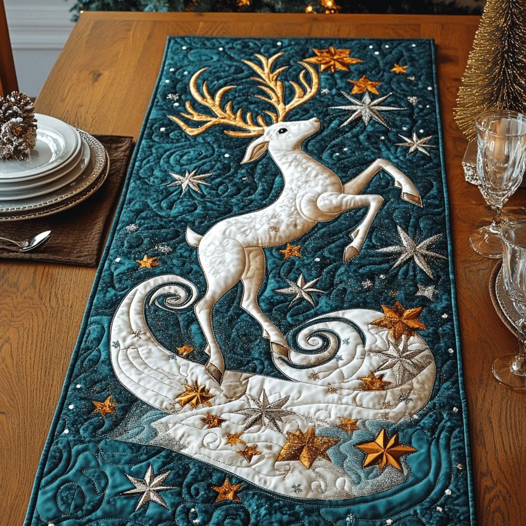 Festive Reindeer Delight Quilted Table Runner NCU0TL1567
