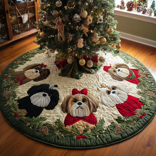 Festive Shih Tzu Christmas Quilted Tree Skirt NCU0DV8243