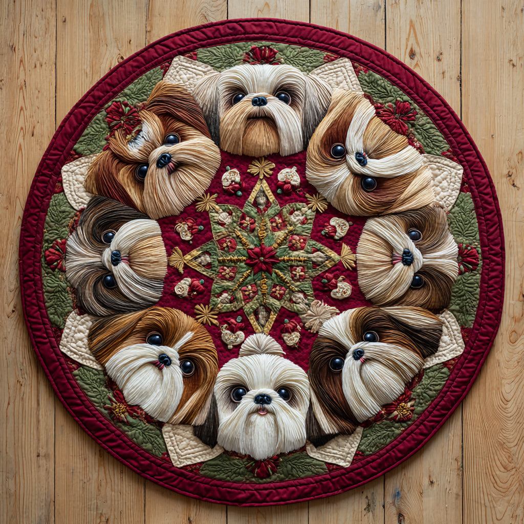 Festive Shih Tzu Quilted Round Mat NCU0HH1097