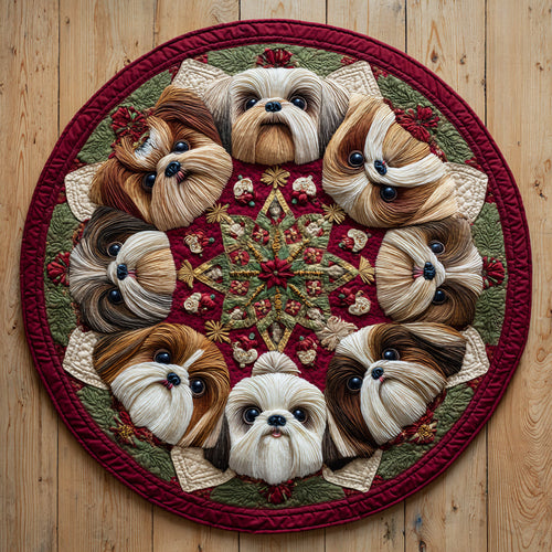 Festive Shih Tzu Quilted Round Mat NCU0HH1097