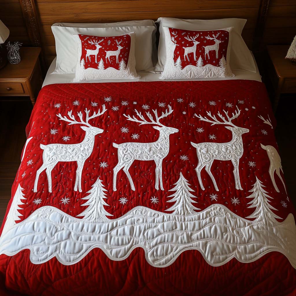 Festive Stag Elegance 3-Piece Quilted Bedding Set NCU0NT1738