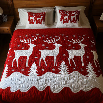 Festive Stag Elegance 3-Piece Quilted Bedding Set NCU0NT1738