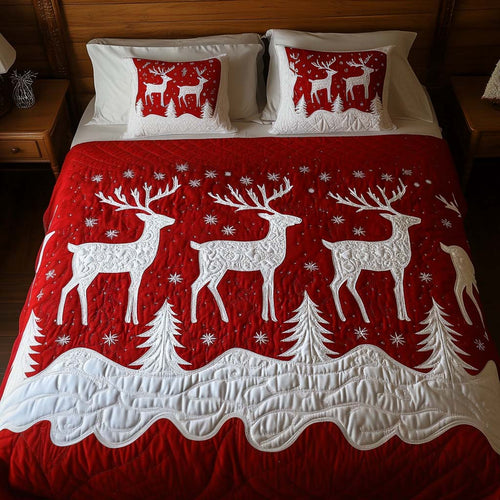 Festive Stag Elegance 3-Piece Quilted Bedding Set NCU0NT1738
