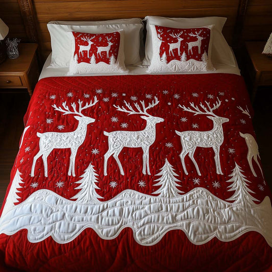 Festive Stag Elegance 3-Piece Quilted Bedding Set NCU0NT1738