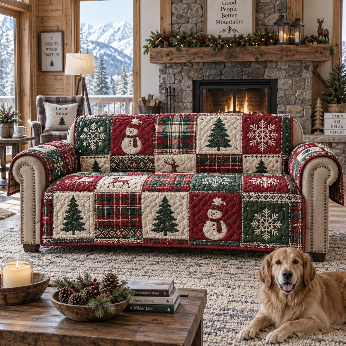 Festive Tartan Frost Quilted Sofa Cover NCU0VL4052