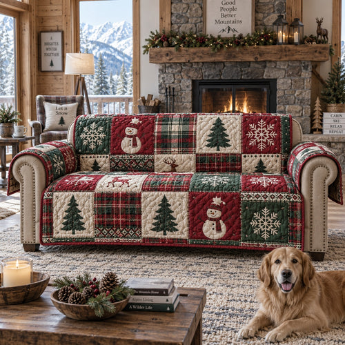 Festive Tartan Frost Quilted Sofa Cover NCU0VL4052