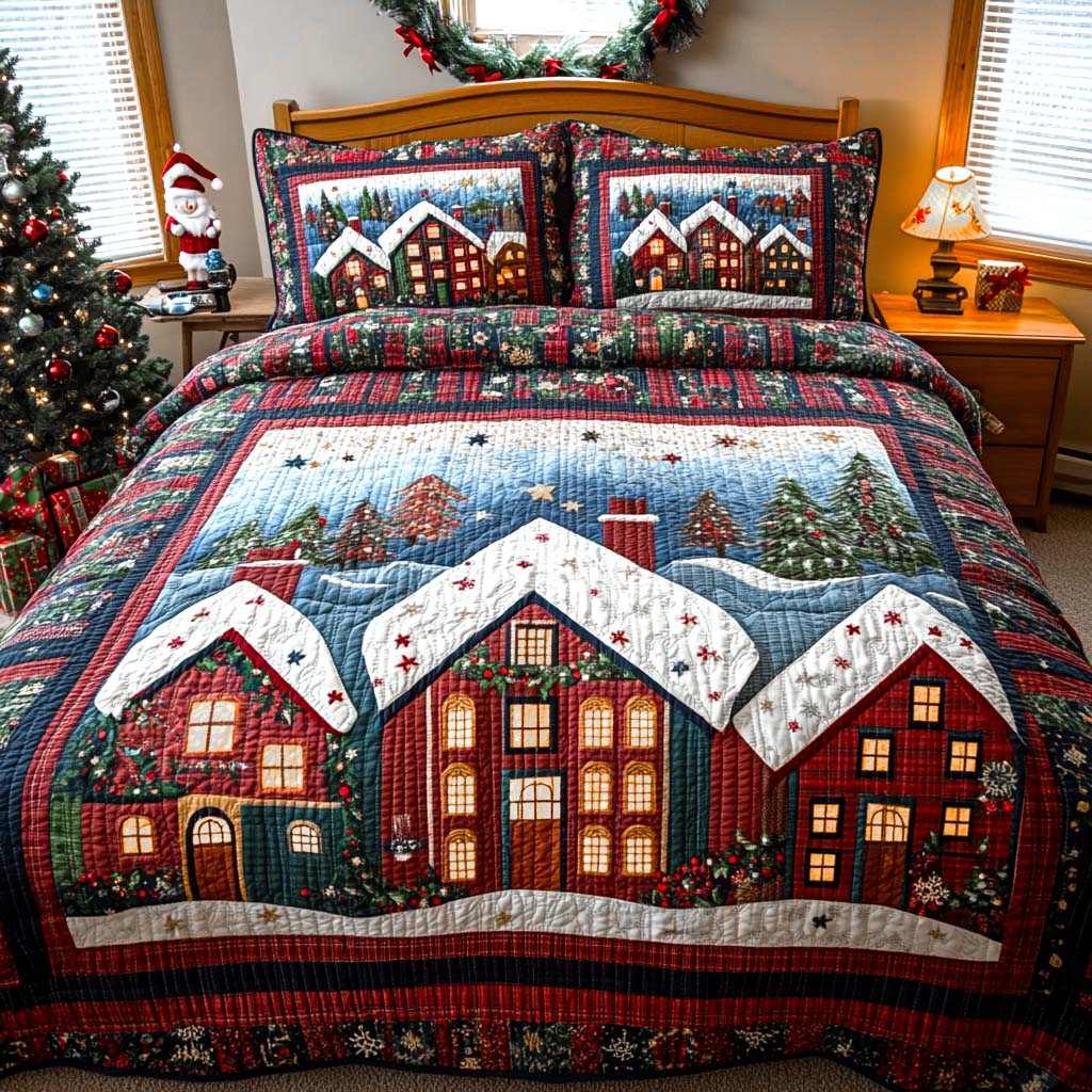 Festive Town Charm 3-Piece Quilted Bedding Set NCU0XD152