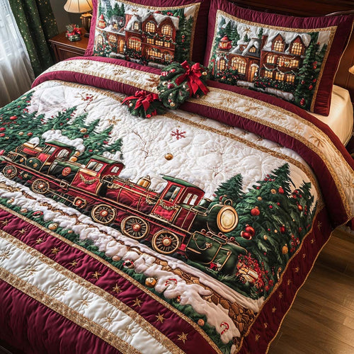 Festive Train Adventure 3-Piece Quilted Bedding Set NCU0XD208