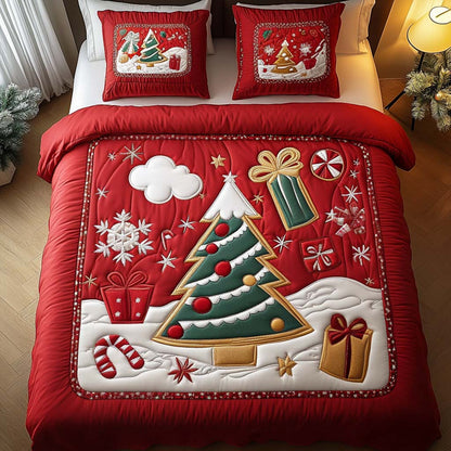 Festive Tree Joy 3-Piece Quilted Bedding Set NCU0NT2173