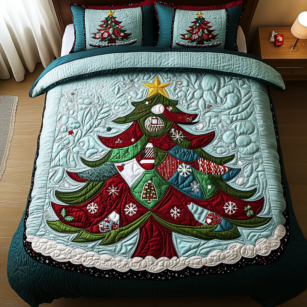 Festive Tree Quilt 3-Piece Quilted Bedding Set NCU0DK2309